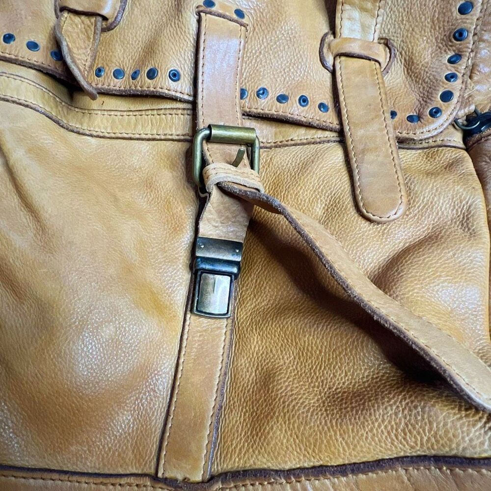 Sugar Boo Brown Soft Leather Studded Backpack Camel Boho - Picture 5 of 6